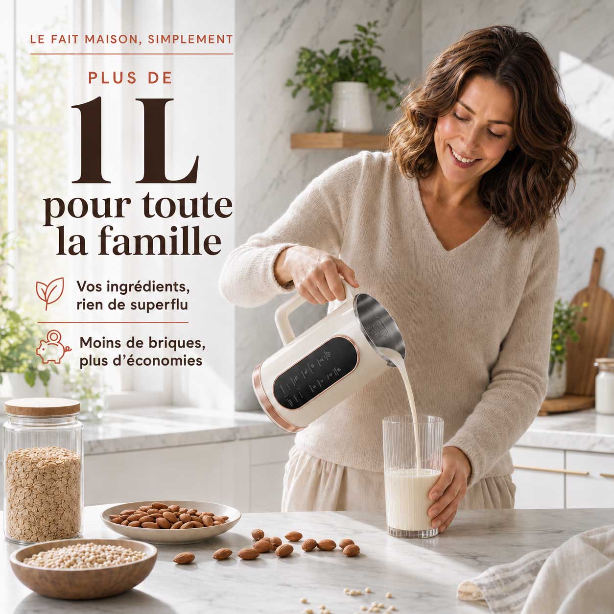 une femme utilise la Machine à lait végétal - DouceLait