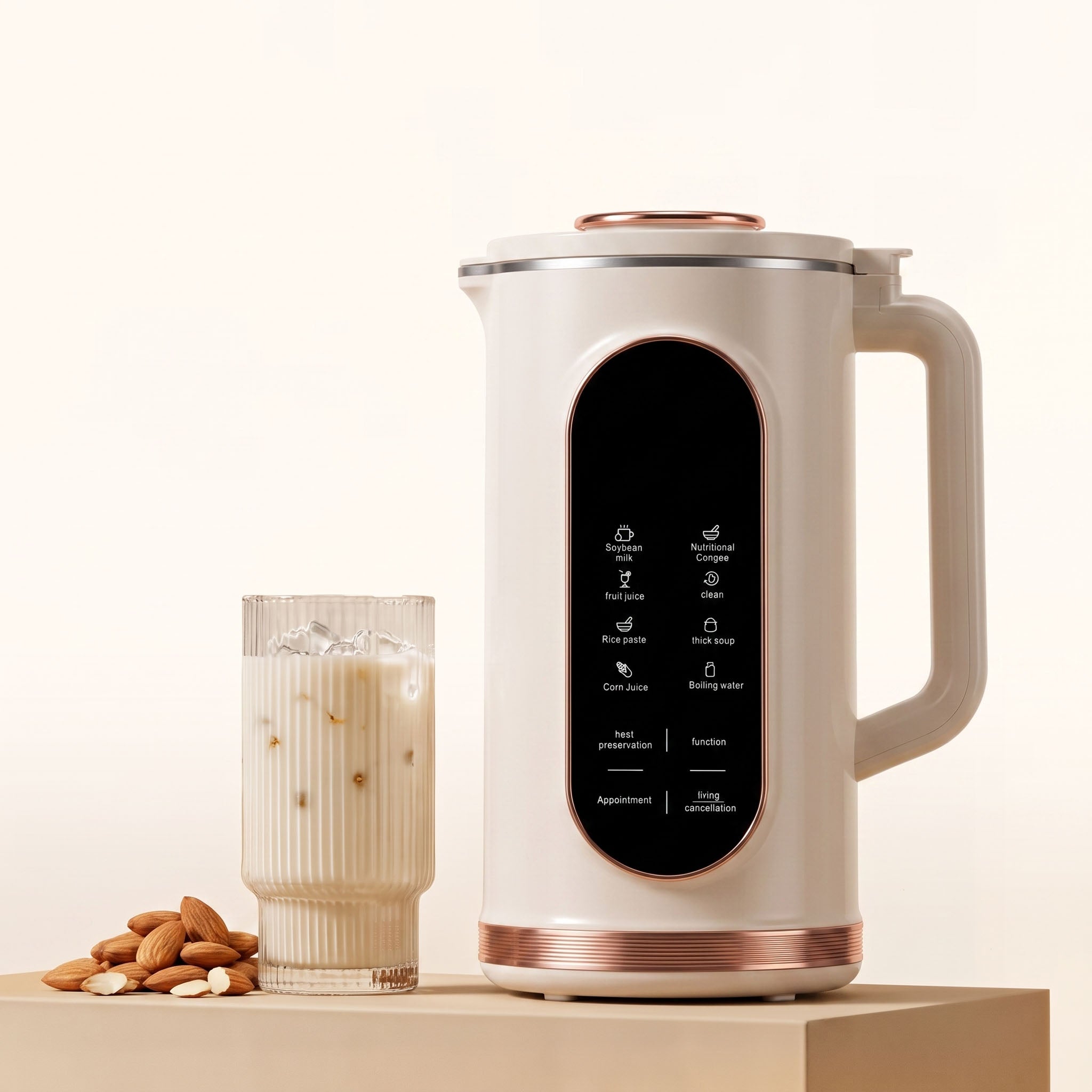 Machine à lait végétal - DouceLait et un verre de lait d'amandes