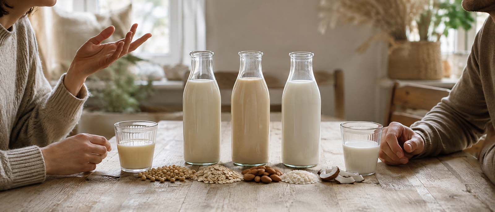 des bouteilles de lait végétal
